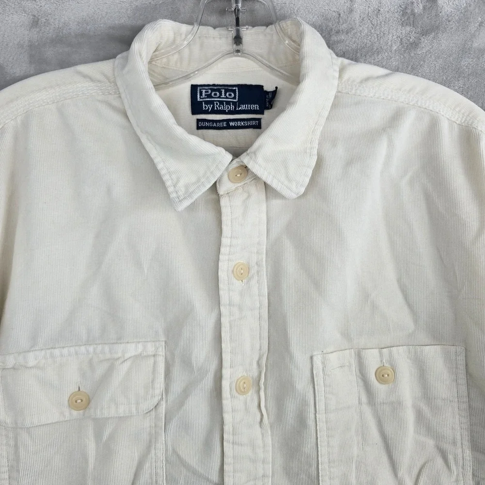 Polo Ralph Lauren Mens Large Corduroy Dungaree Workshirt Long Sleeve Button Down